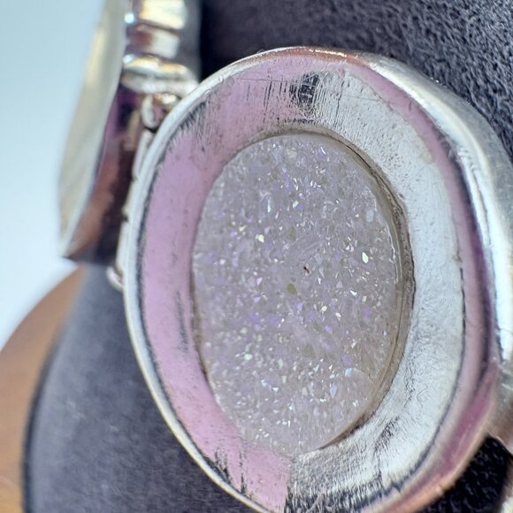 VTG Two Tone Sterling Silver 925 Slab Druzy Abstract Chain Bracelet 7.5" Length - Picture 7 of 16